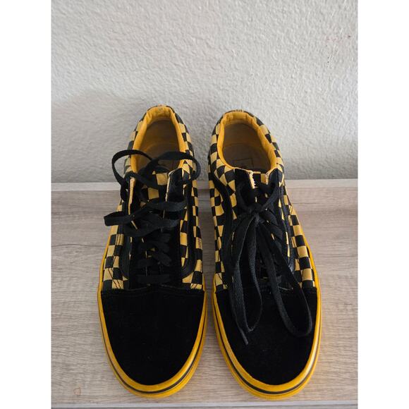 Vans Old Skool Shoes Mens 9.5 w11 Black Yellow Checkerboard Canvas Suede Sneaker - Picture 3 of 5